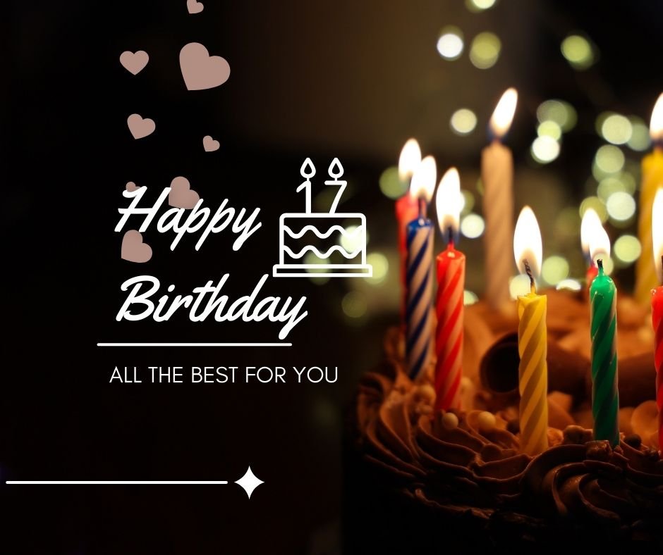 Greeting card with "Happy 17th Birthday" and a small cake illustration, surrounded by hearts, over a blurred background of a birthday cake with lit candles.