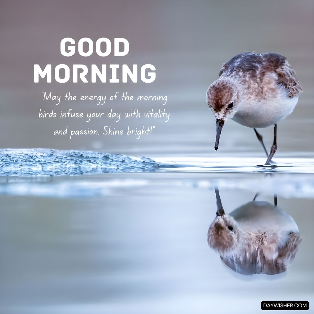 good morning birds images of delicate sandpiper birds wading at the water's edge, their lively presence inspiring vitality and passion to shine brightly throughout the new day