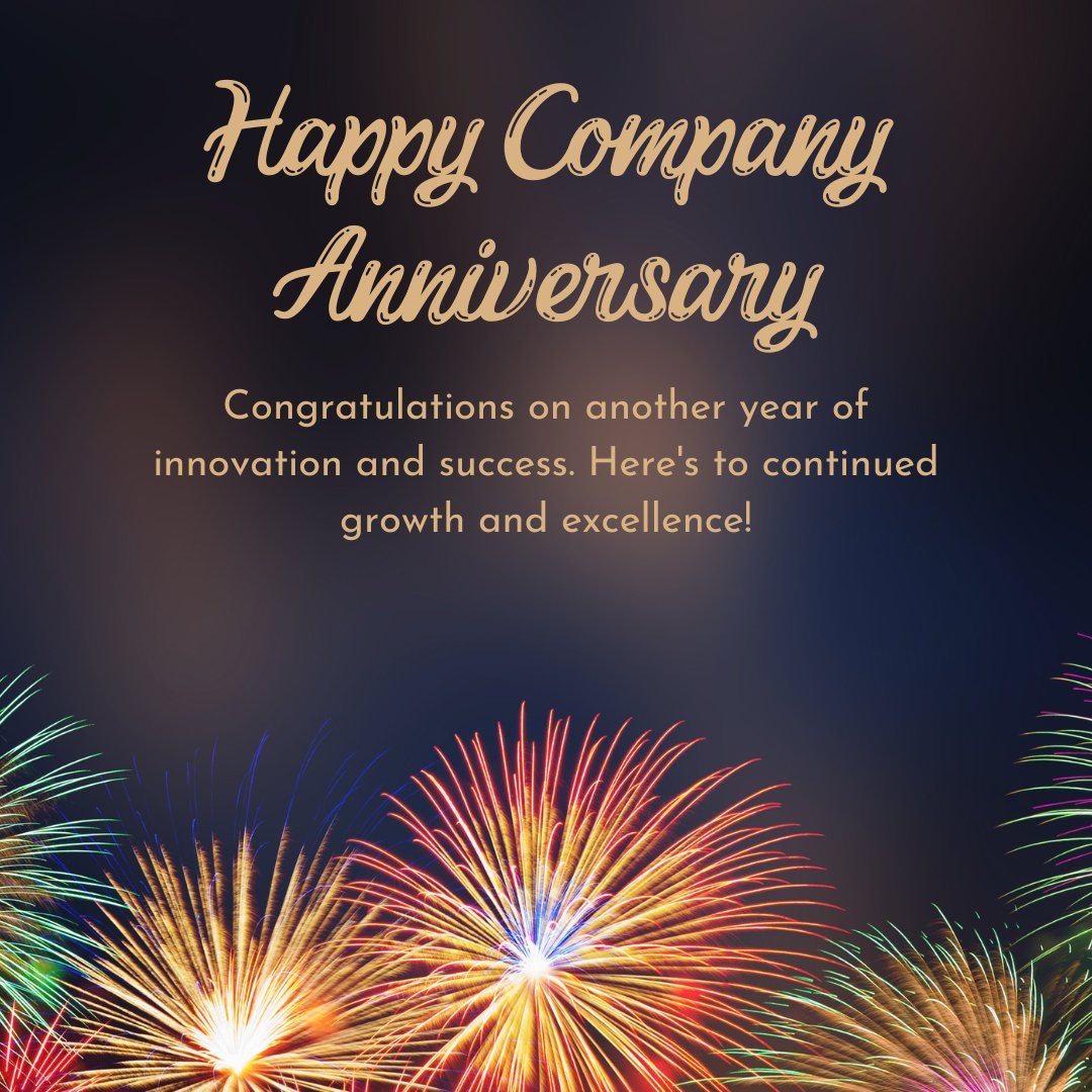 Best Company Anniversary Wishes with Fireworks Background and Congratulations Message