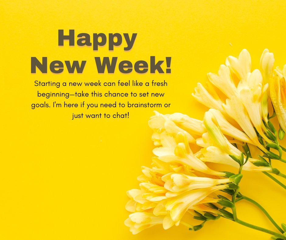 Happy New Week Messages for a Dear Friend with fresh yellow flowers on a bright yellow background, symbolizing optimism and new beginnings.