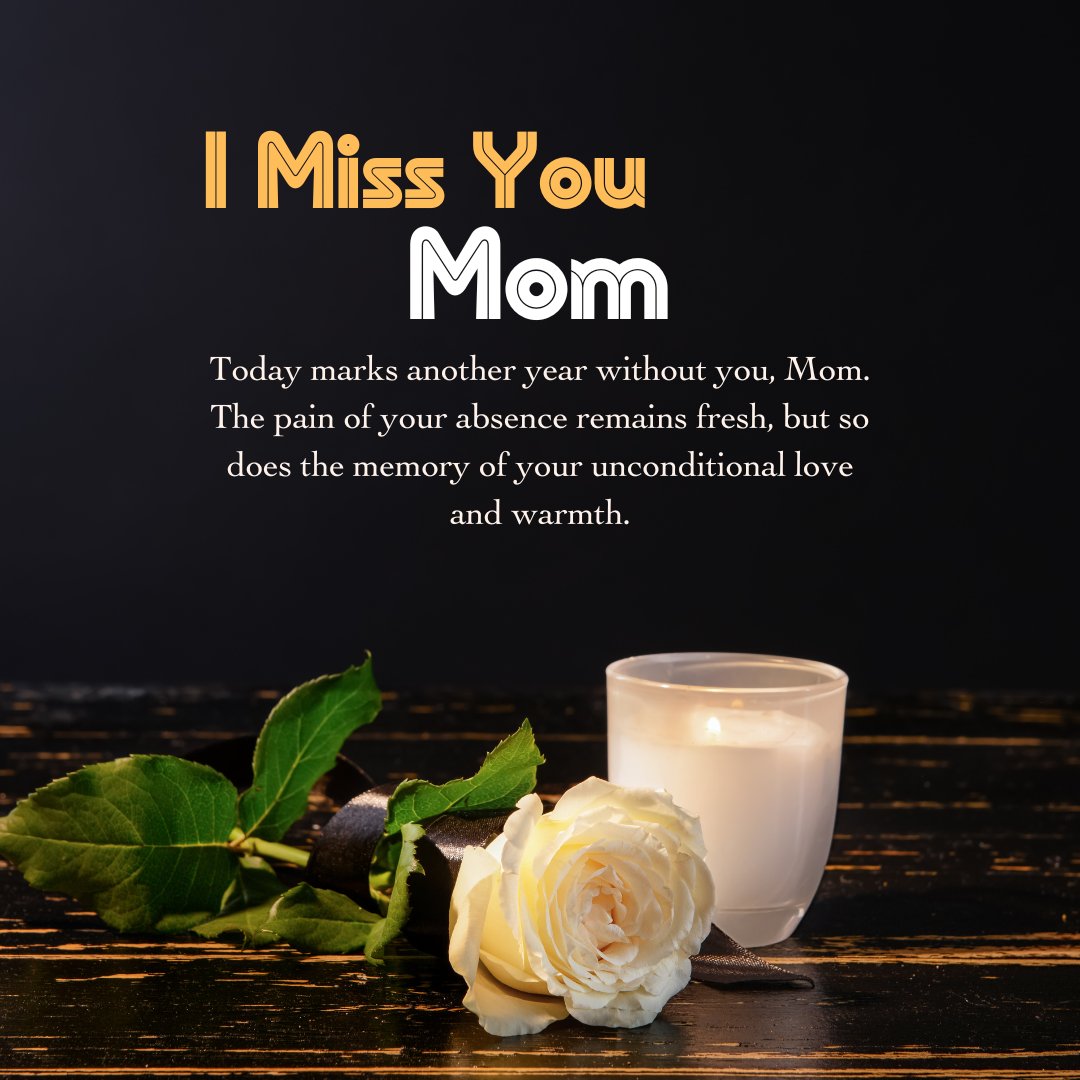 "Messages to a mother on her death anniversary" featuring a heartfelt note next to a white rose and a lit candle on a rustic wooden table, symbolizing remembrance and love on the anniversary of a mother's passing.