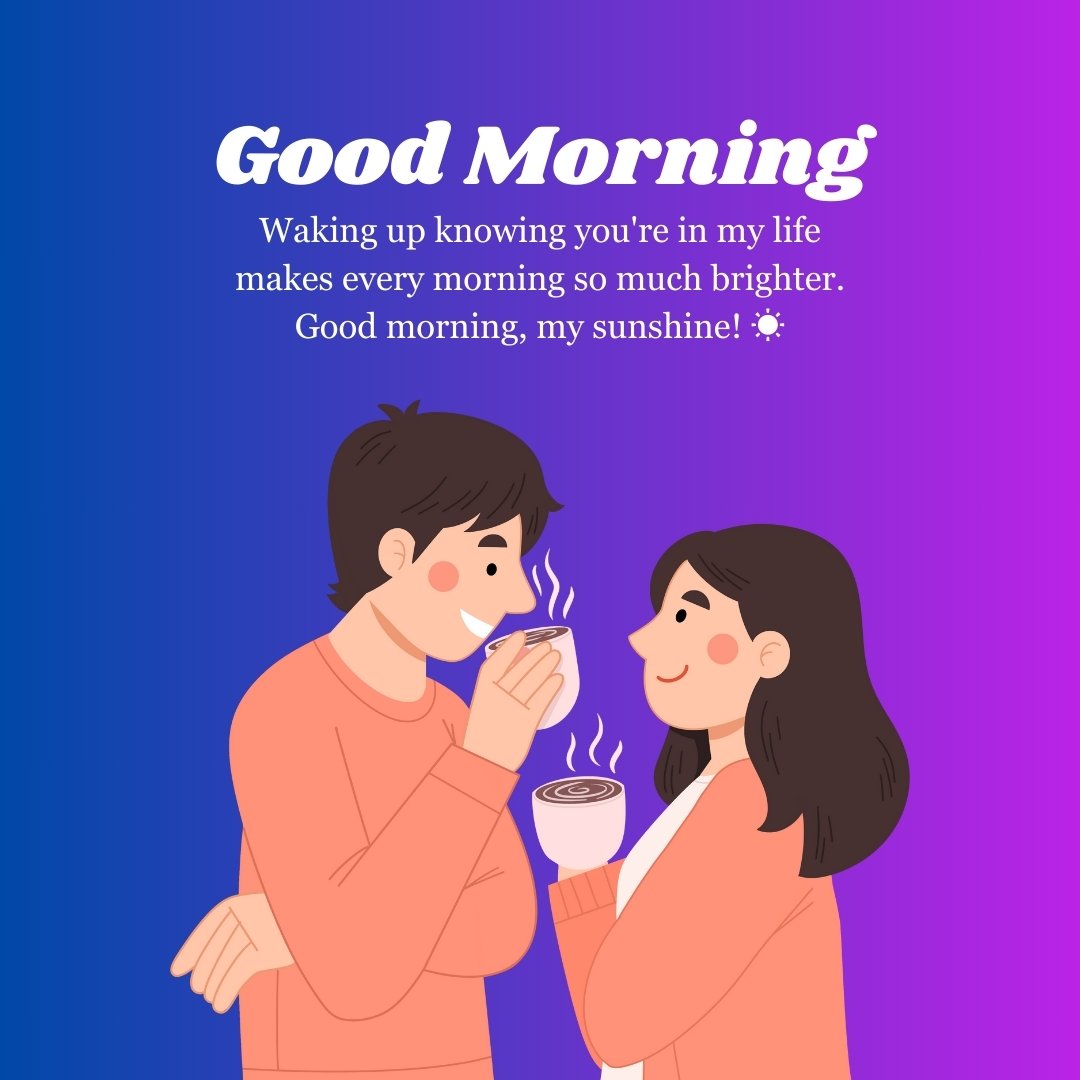 Illustration of a couple enjoying morning coffee with a heartfelt Good Morning Crush Message, perfect for brightening someone's day.