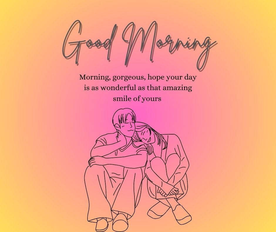 Good Morning Messages For Girlfriend To Make Her Smile with a sweet illustration of a couple sitting together, sharing a loving moment.